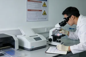 医生与患者查看CA125化验单示意图