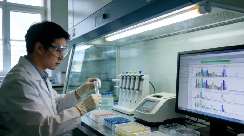 病理医生在显微镜下观察组织切片