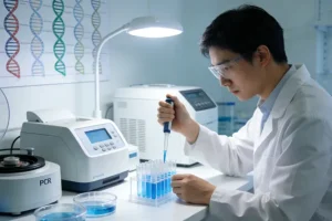 医生与卵巢癌患者共同查看基因检测报告