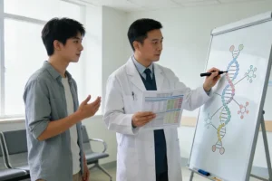 医生进行腹腔穿刺引流腹水操作示意图