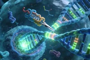 胃癌细胞与DNA双螺旋示意图