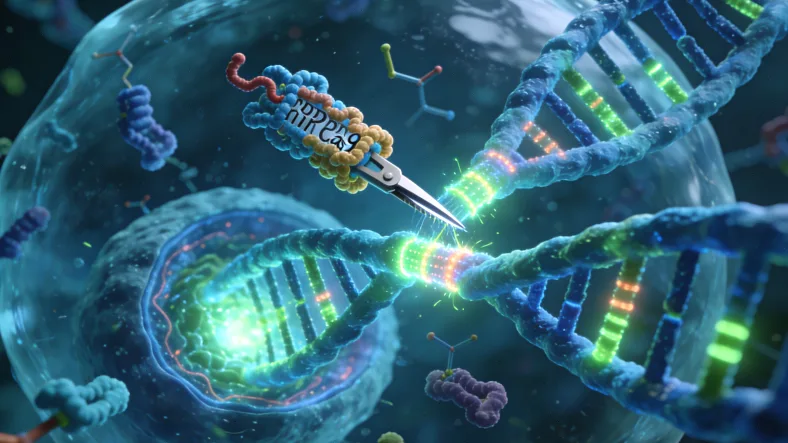 胃癌细胞与DNA双螺旋示意图