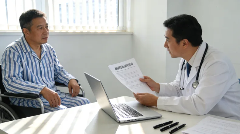 一位患者手持肝癌基因检测报告，面露困惑