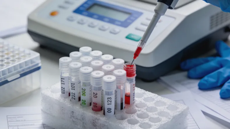 实验室技术人员进行基因表达分析操作示意