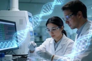 医生与患者共同查看21基因检测报告