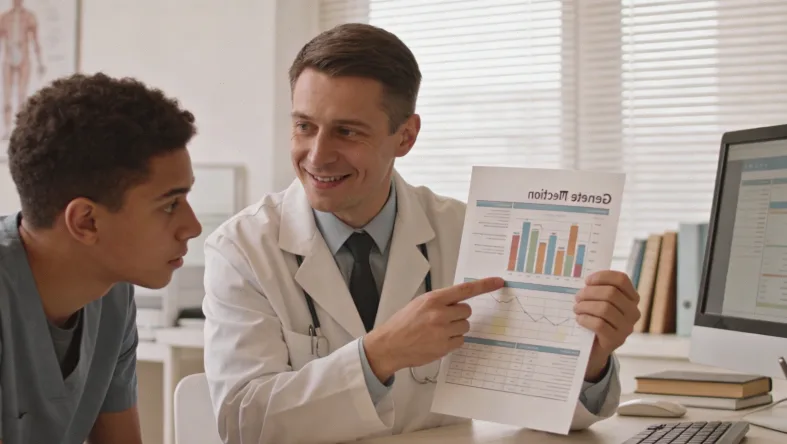 一位患者手持基因检测报告，面露困惑