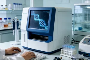 医生与患者共同查看家族遗传图谱