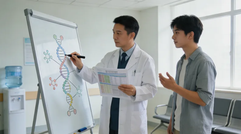医生与患者共同查看基因检测报告