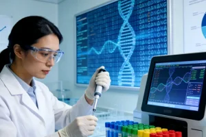 年轻女性患者与医生讨论基因检测报告