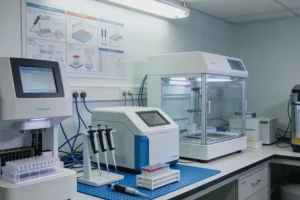 医生与患者共同查看肺部CT影像胶片