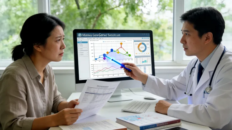 病理医生在显微镜下评估肿瘤细胞比例