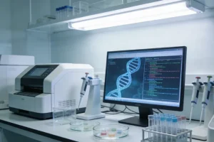 FISH检测结果示意图：显示MET基因扩增的荧光信号