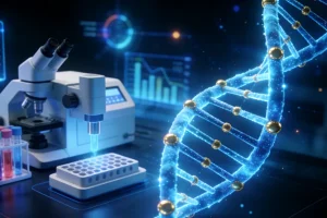 病理医生在显微镜下评估肿瘤组织样本