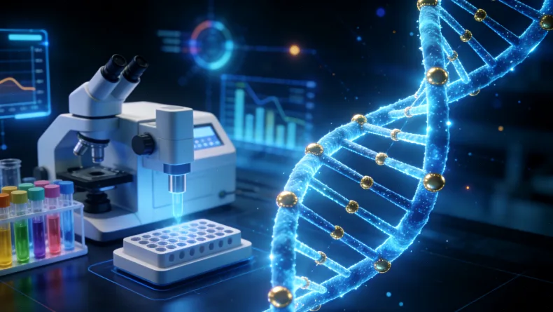 病理医生在显微镜下评估肿瘤组织样本