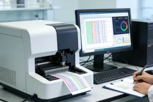 医生与患者共同查看化验单并沟通