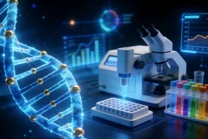 病理医生在显微镜下评估穿刺组织涂片