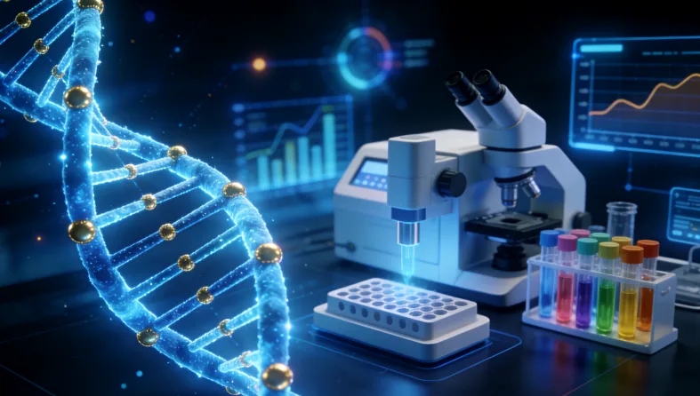 病理医生在显微镜下评估穿刺组织涂片
