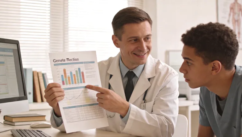 医生与患者共同查看基因检测报告