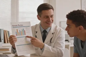 医生与患者讨论基因检测报告
