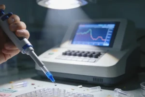 HRD评分临界值示意图：一条刻度尺上的指针在临界线附近摇摆