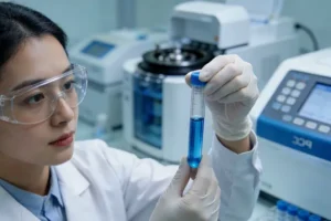 患者手持基因检测报告与医生沟通的示意图