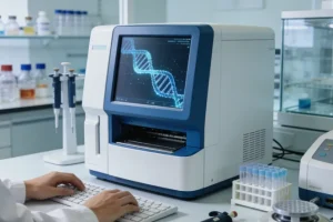 医生与患者共同查看CT影像，讨论病情变化