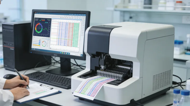 基因测序数据可视化图表与临床指南书籍并列