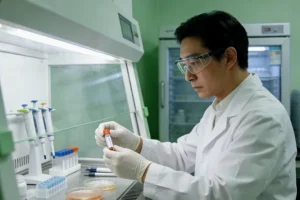 一位患者正在阅读基因检测报告的特写