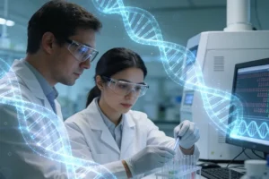 医生与患者共同查看基因检测报告