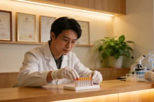 白化病儿童在教室使用电子助视器看课本