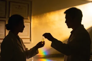 医生向家长解释耳蜗基因检测报告