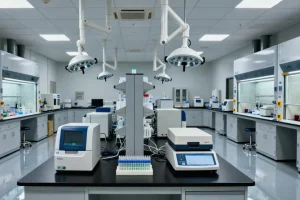 婴儿面部特征示意图，标注可能异常部位