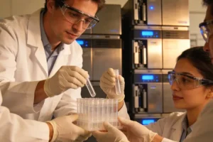 医生与家长共同查看基因检测报告示意图