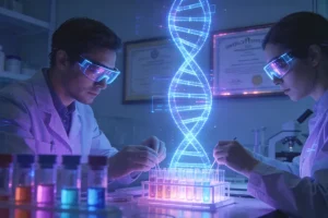 患者与医生共同查看基因检测报告