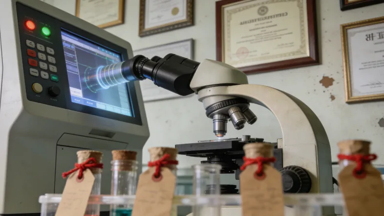 医生与患者讨论病历资料