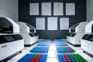 医生与患者共同查看基因检测报告示意图