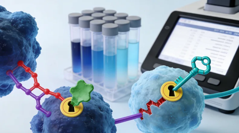 病理报告、基因检测报告、处方等材料有序排列的示意