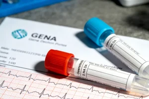 医生向年轻患者解释基因检测报告示意图