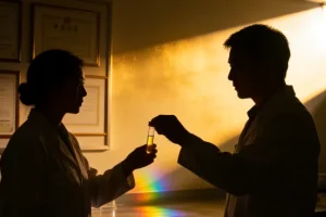 医生与患者共同查看基因检测报告