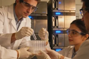 医生与患者查看基因检测报告，表情困惑