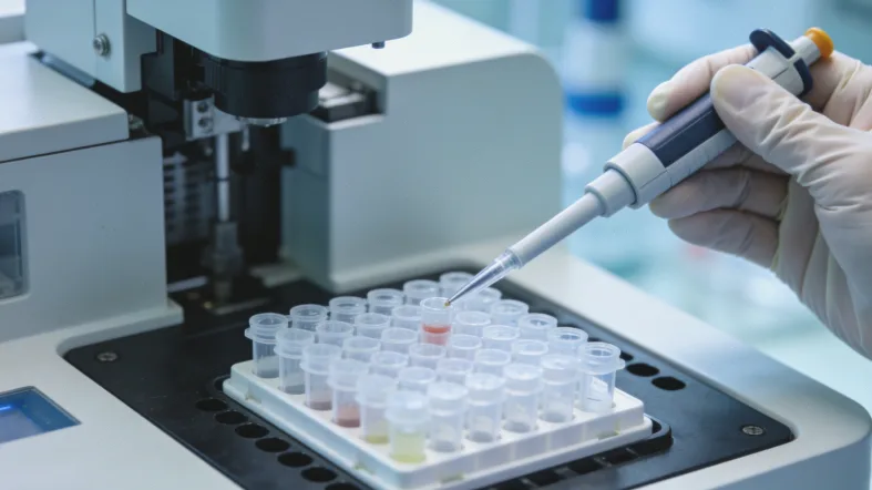 基因测序仪正在工作的特写镜头。