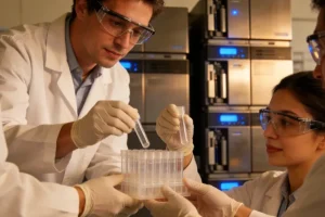 一位女性患者面对多种药瓶，面露困惑与不适。