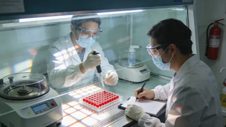 实验室人员操作基因测序仪器的画面