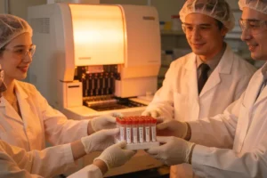 一位母亲担忧地看着孩子的食物不耐受检测报告