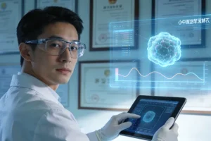 一位患者困惑地看着基因检测报告和药盒