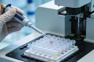 病理科医生在检查肿瘤组织石蜡块