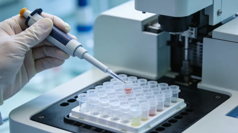 病理科医生在检查肿瘤组织石蜡块