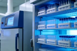 一位医生在诊室内向家属耐心讲解基因检测报告