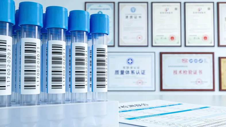 手术室医生手持标本容器准备送检