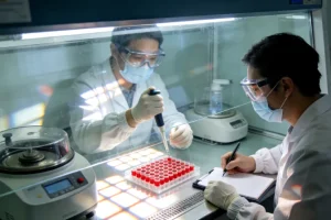 医生与患者共同查看基因检测报告